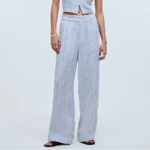 Madewell Harlow Blue and White Striped Wide Leg Linen Pant 10